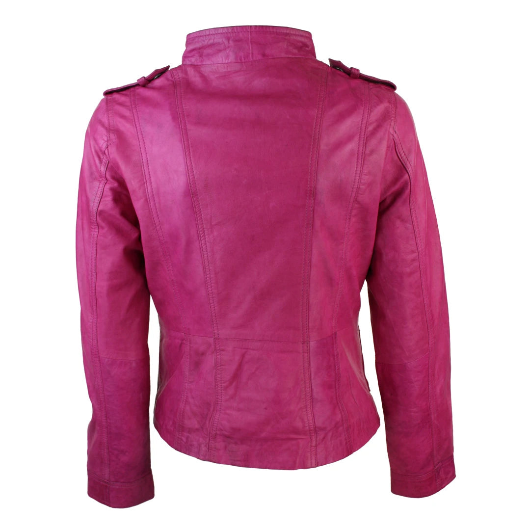 Ladies Women Genuine Real Leather Slim Fit Yellow Green Pink Biker Jacket-TruClothing