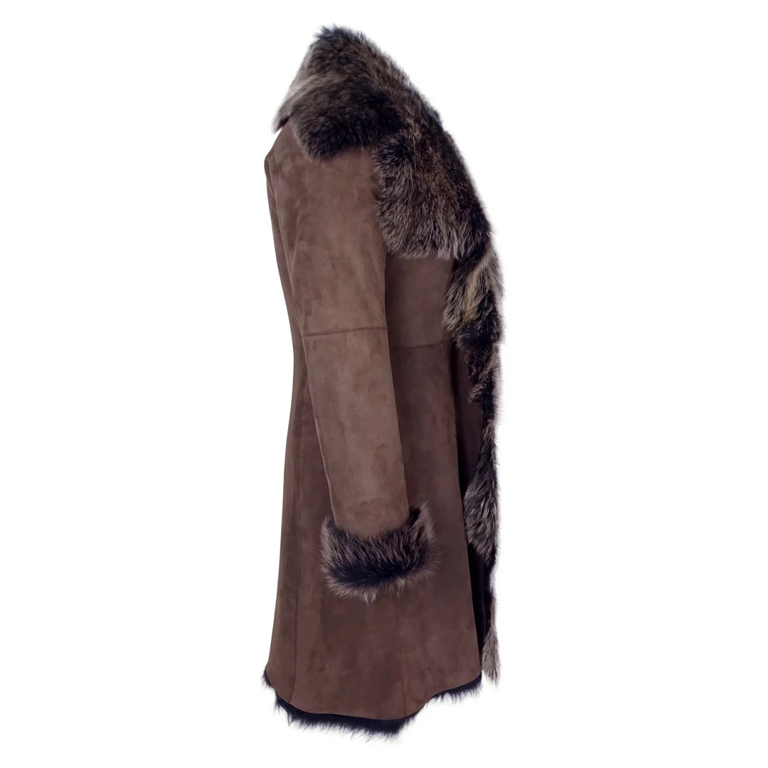 Ladies Women Gold Brown 3/4 Length Warm Luxury Toscana Sheepskin Coat-TruClothing