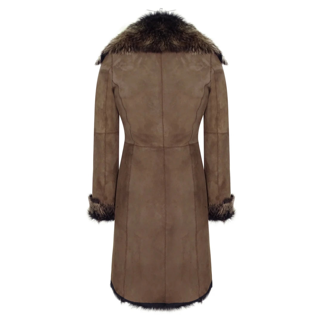 Ladies Women Gold Brown 3/4 Length Warm Luxury Toscana Sheepskin Coat-TruClothing