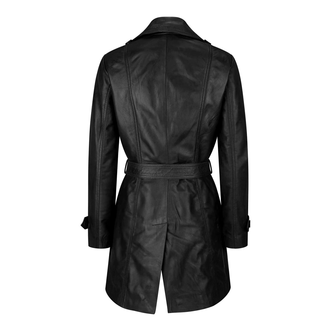 Ladies Women Real Leather Mid Length Blazer Style Retro Jacket-TruClothing