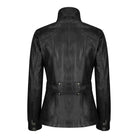 Ladies Women Real Leather Military Chinese Collar Slim Fit Black Jacket-TruClothing