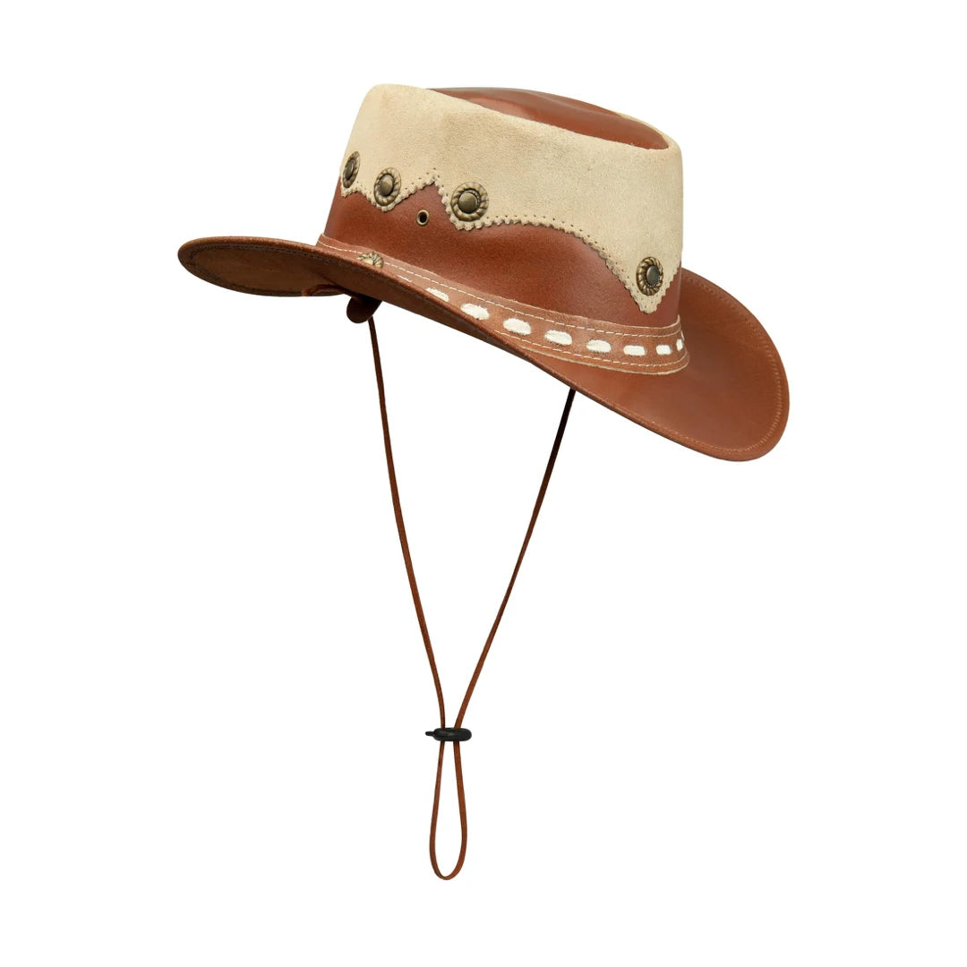 Leather and Suede Tan-Brown Outback Hat-TruClothing