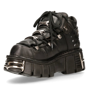 M106-s1 - New Rock Tower Unisex Metallic Black Natural Leather Biker Gothic Boots-TruClothing