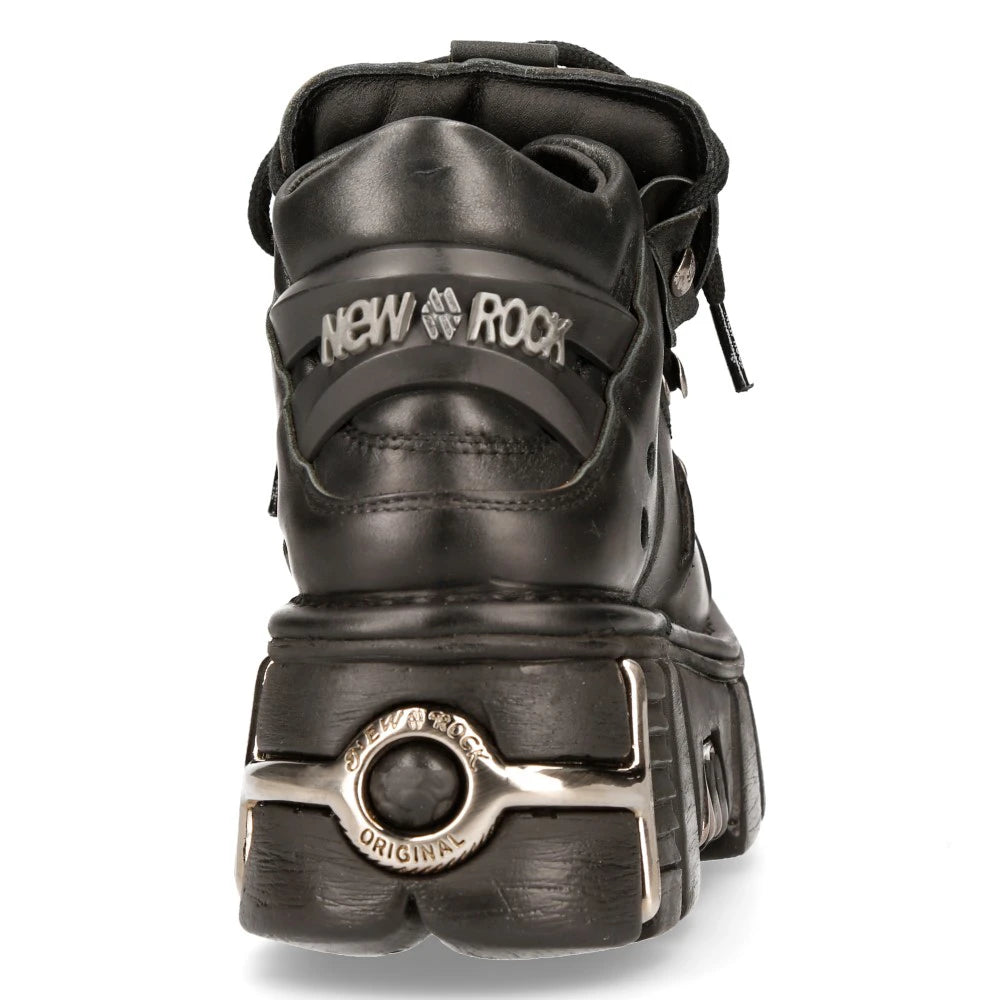M106-s1 - New Rock Tower Unisex Metallic Black Natural Leather Biker Gothic Boots-TruClothing