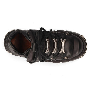 M106-s1 - New Rock Tower Unisex Metallic Black Natural Leather Biker Gothic Boots-TruClothing