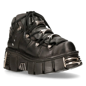 M106-s1 - New Rock Tower Unisex Metallic Black Natural Leather Biker Gothic Boots-TruClothing