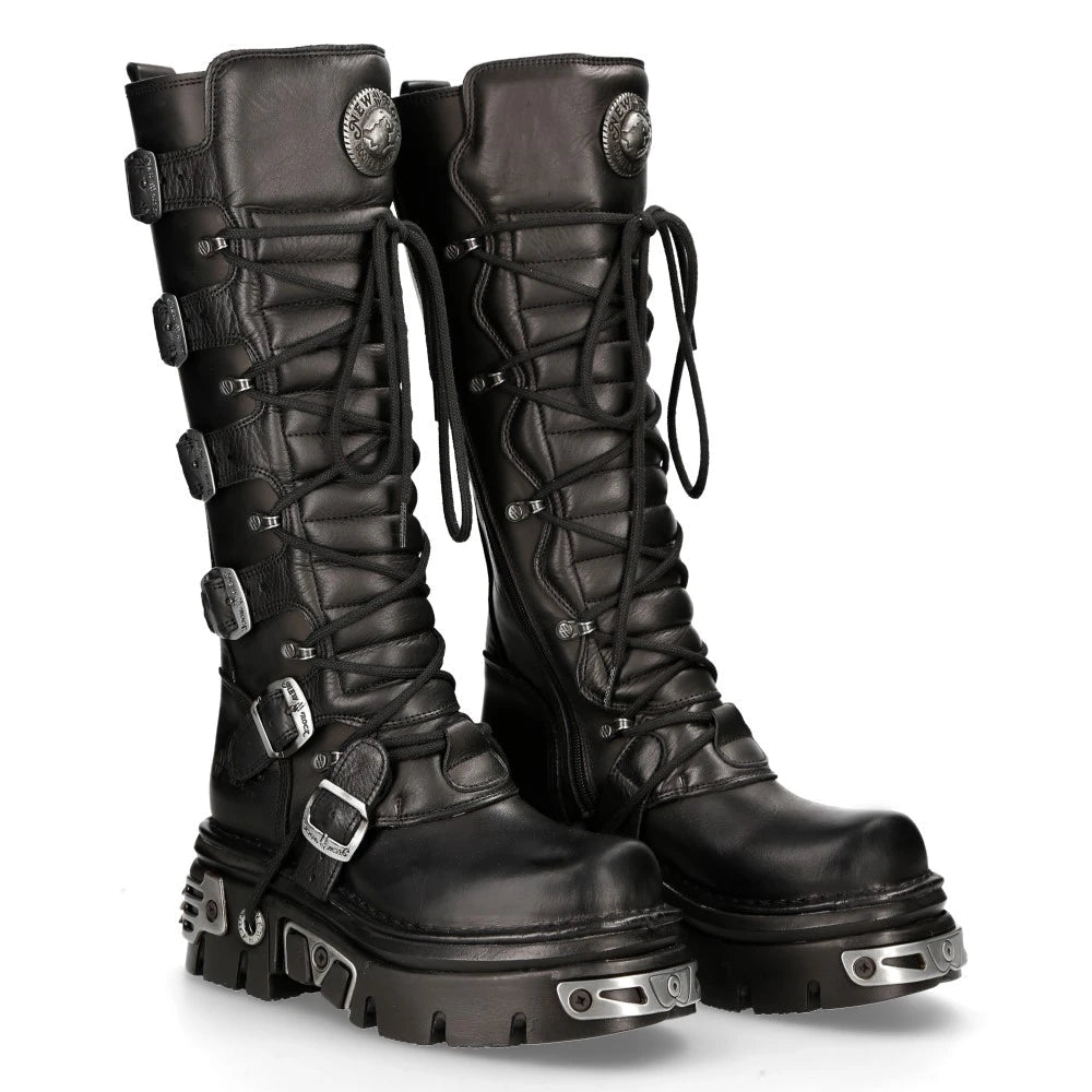 New Rock 272 Metallic Black Goth Leather Buckle Boots Punk TruClothing
