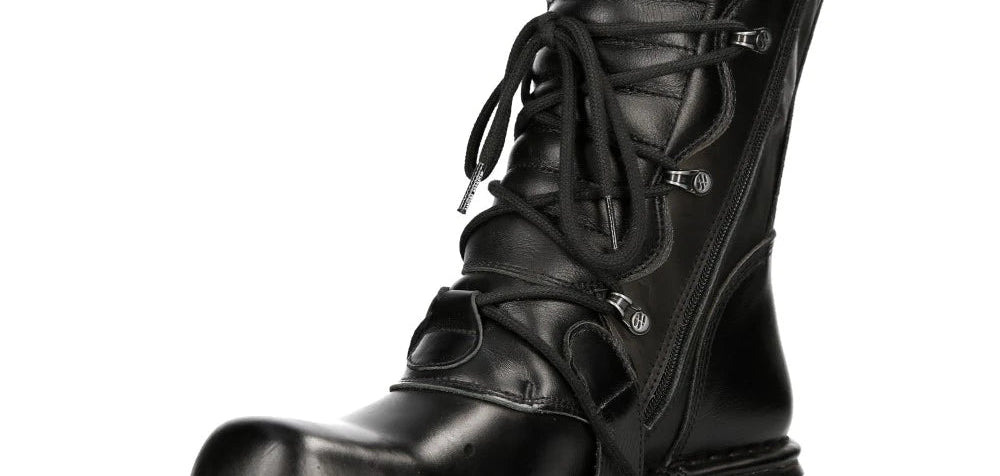 M373 S4 NEWROCK New Rock Metallic High Boots Black Leather Goth Biker Emo-TruClothing