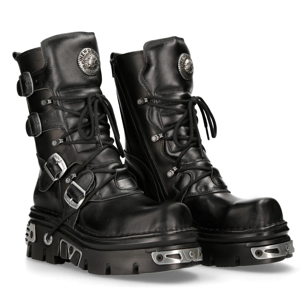 M373 S4 NEWROCK New Rock Metallic High Boots Black Leather Goth Biker Emo-TruClothing