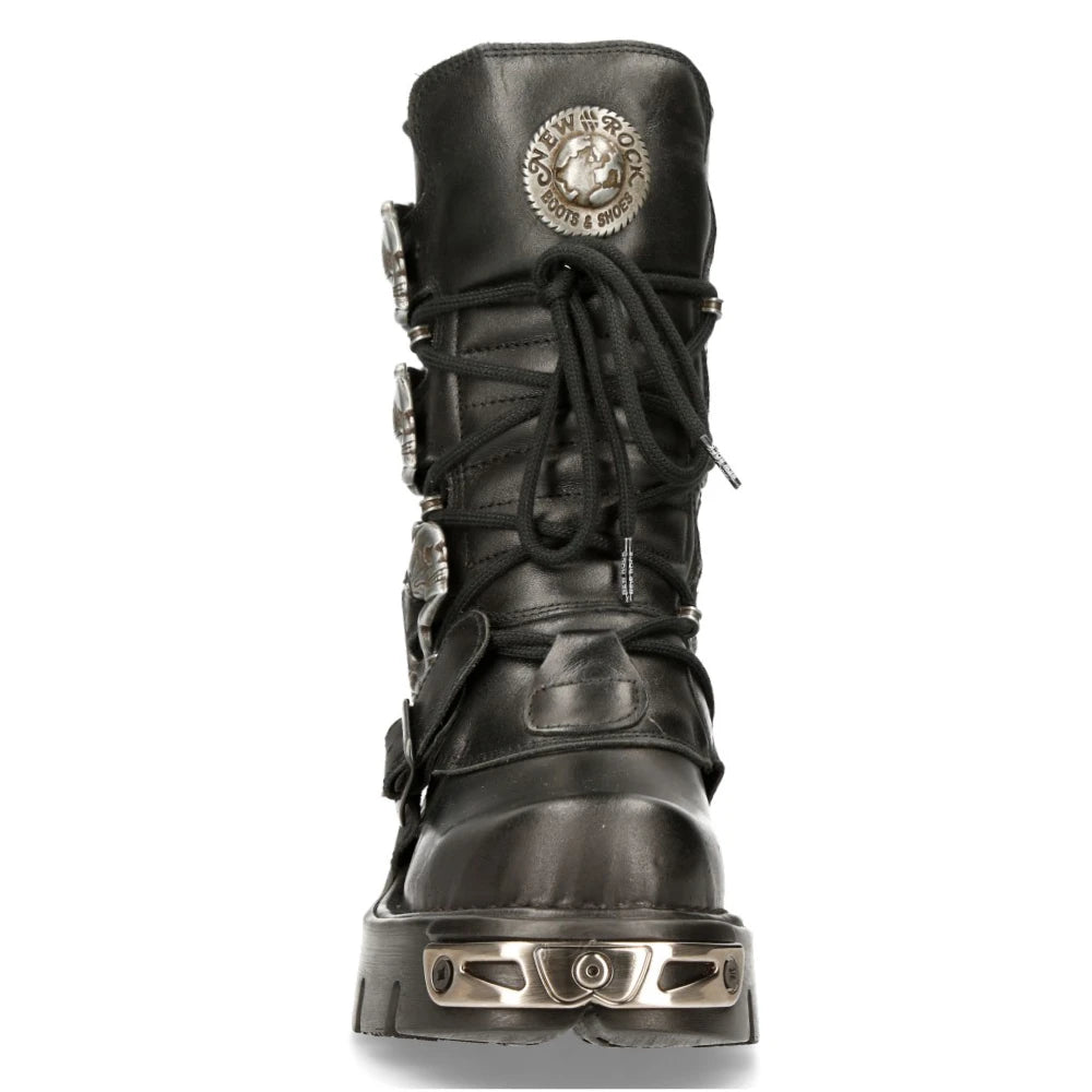 M391 S1 NEW ROCK Reactor Boots Goth Metallic All Sizes UNISEX Black Calf Length-TruClothing