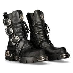 M391 S1 NEW ROCK Reactor Boots Goth Metallic All Sizes UNISEX Black Calf Length-TruClothing