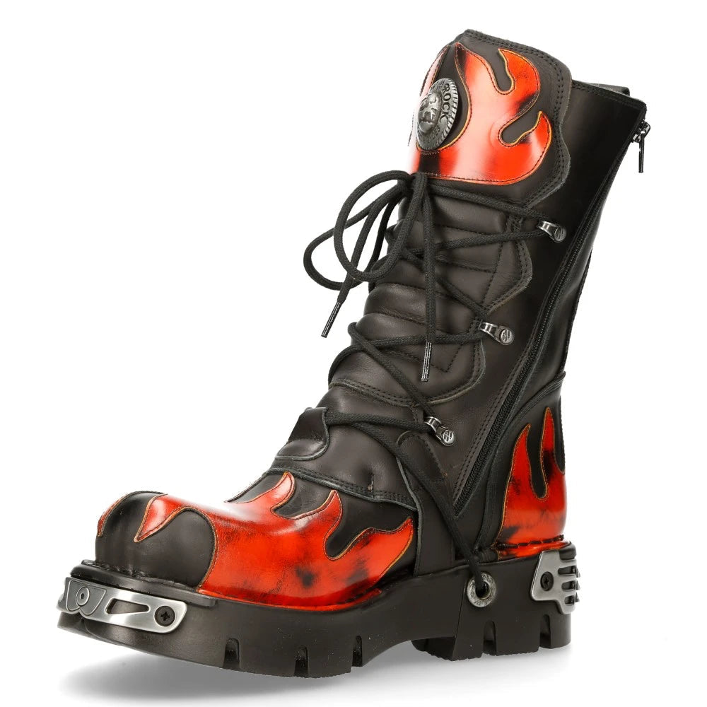 New Rock 591-s1 Red Flame Metallic Black Leather Goth Boots – TruClothing