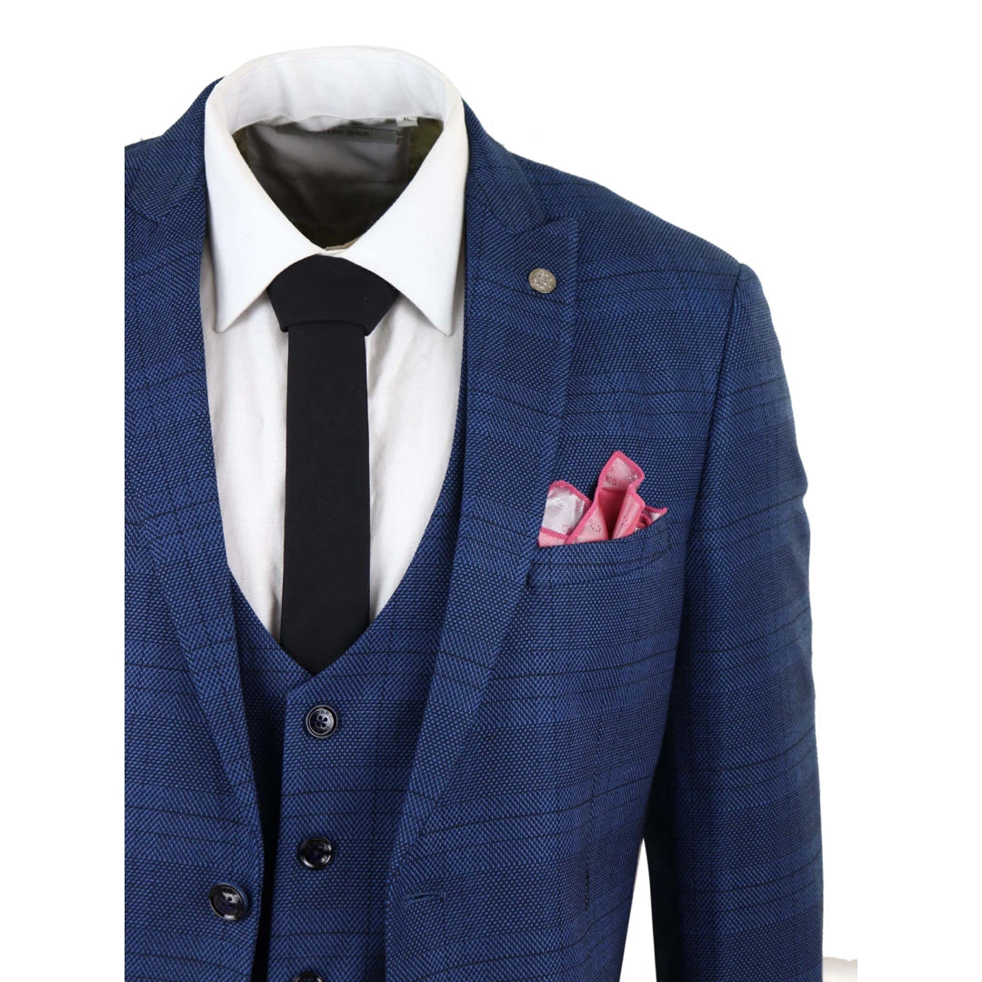 Marc Darcy Jerry - Blue 3 Piece Check Suit-TruClothing