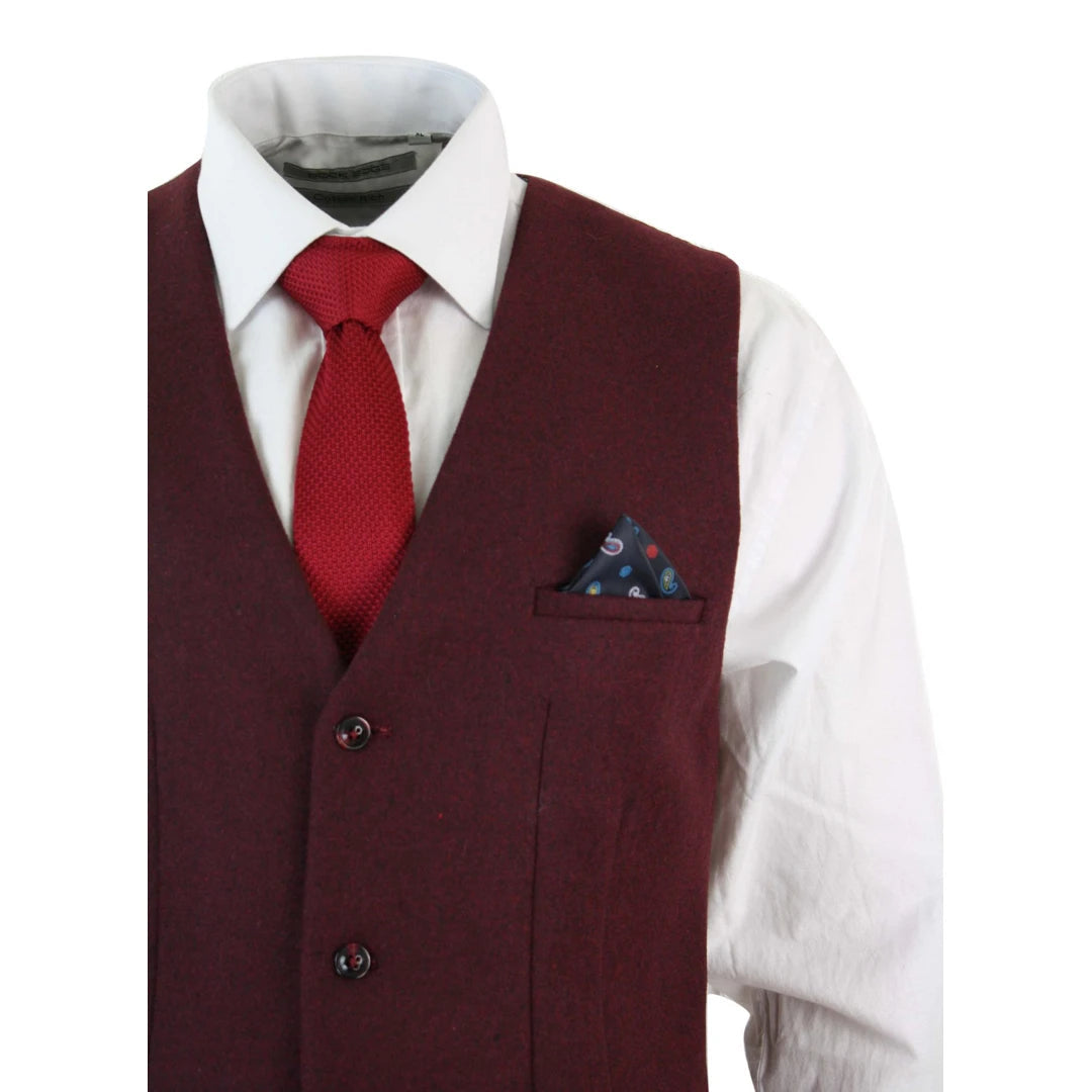 Marc Darcy Mati Men s Burgundy Herringbone Tweed Waistcoat TruClothing