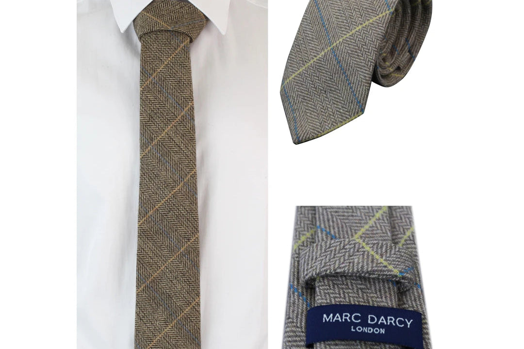 Marc Darcy Mens Tweed Herringbone Textured Marc Darcy Ties Classic Vintage Retro DX7-TruClothing