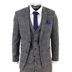 Marc Darcy Scott - Mens Grey with Blue Check 3 Piece Suit-TruClothing
