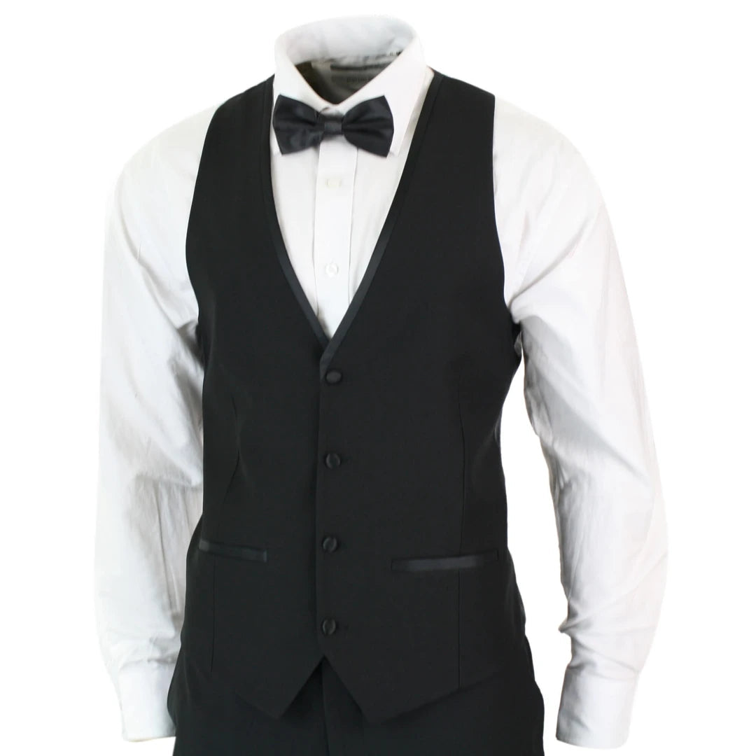 Black Satin Tuxedo Vest and Bow Tie (X-Small) at  Men's