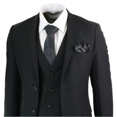 Mens 3 Piece Black Tailored Fit Complete Suit Classic Door Man Mourning Funeral-TruClothing