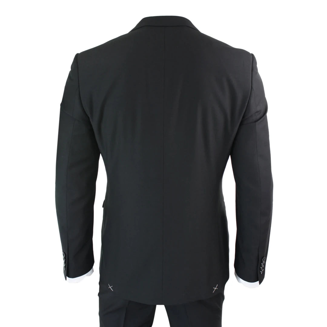 Mens 3 Piece Black Tailored Fit Complete Suit Classic Door Man Mourning Funeral-TruClothing