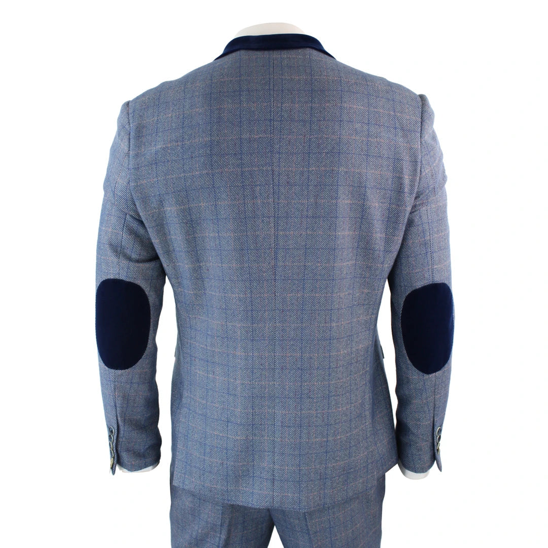 Mens 3 Piece Blue Check Suit - Marc Darcy Hilton-TruClothing