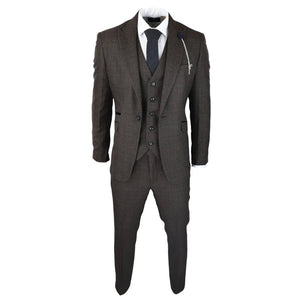 Caridi - Men's 3 Piece Brown Check Suit Tweed Classic Wedding-TruClothing