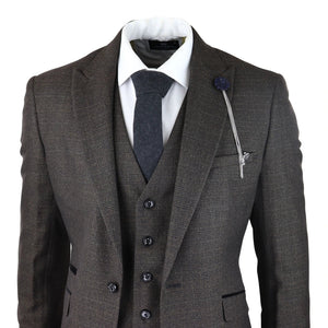Caridi - Men's 3 Piece Brown Check Suit Tweed Classic Wedding-TruClothing