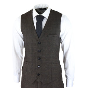Caridi - Men's 3 Piece Brown Check Suit Tweed Classic Wedding-TruClothing