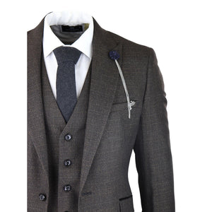 Caridi - Men's 3 Piece Brown Check Suit Tweed Classic Wedding-TruClothing