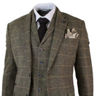 Mens 3 Piece Classic Tweed Herringbone Check Tan Brown Slim Fit Vintage Suit-TruClothing