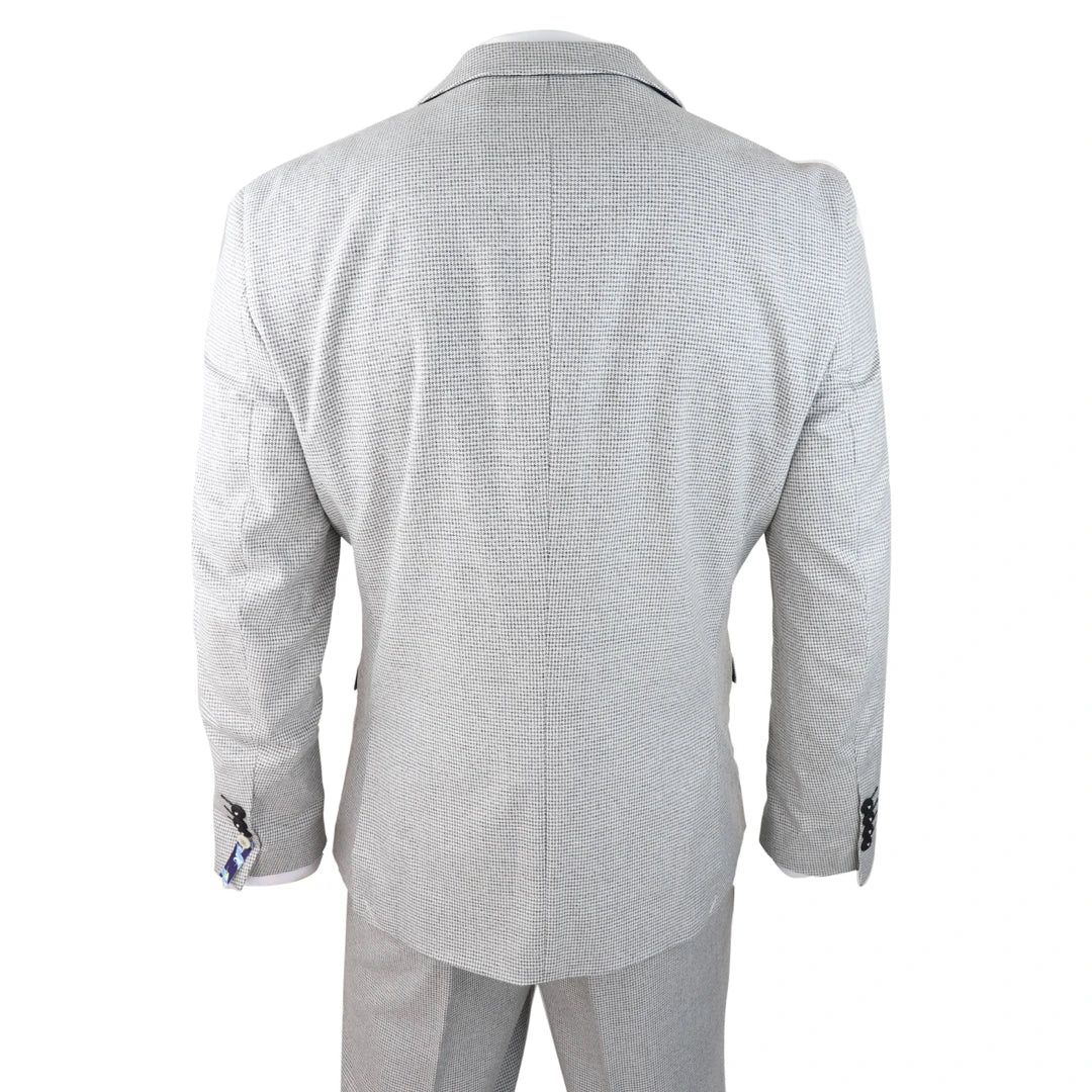 Mens 3 Piece Light Grey Black Check Suit Tailored Fit Retro Vintage Classic Smart-TruClothing