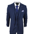 Mens 3 Piece Linen Suit Summer Breathable Wedding Cotton Navy Blue-TruClothing