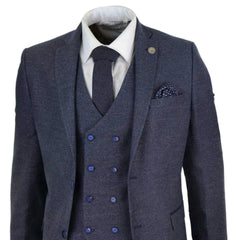 Mens 3 Piece Navy Suit with Double Breasted Waistcoat-TruClothing