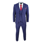 Mens 3 Piece Suit Blue Check Wool Feel Marc Darcy Tailored Fit Wedding Prom-TruClothing