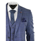 Mens 3 Piece Suit Blue Prince Of Wales Check Tailored Fit Summer Classic Vintage-TruClothing