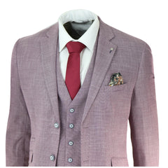 Mens 3 Piece Suit Blush Pink Summer Linen Tailored Fit Wedding Prom Classic-TruClothing