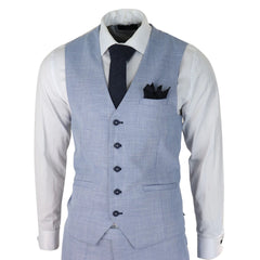 Mens 3 Piece Suit Light Blue Summer Linen Tailored Fit Wedding Prom Classic-TruClothing