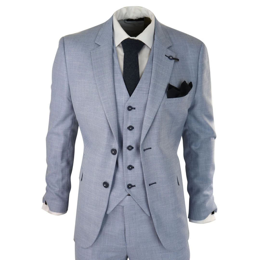 Cavani Miami Men's Blue 3-piece Suit Summer Wedding Prom – TruClothing