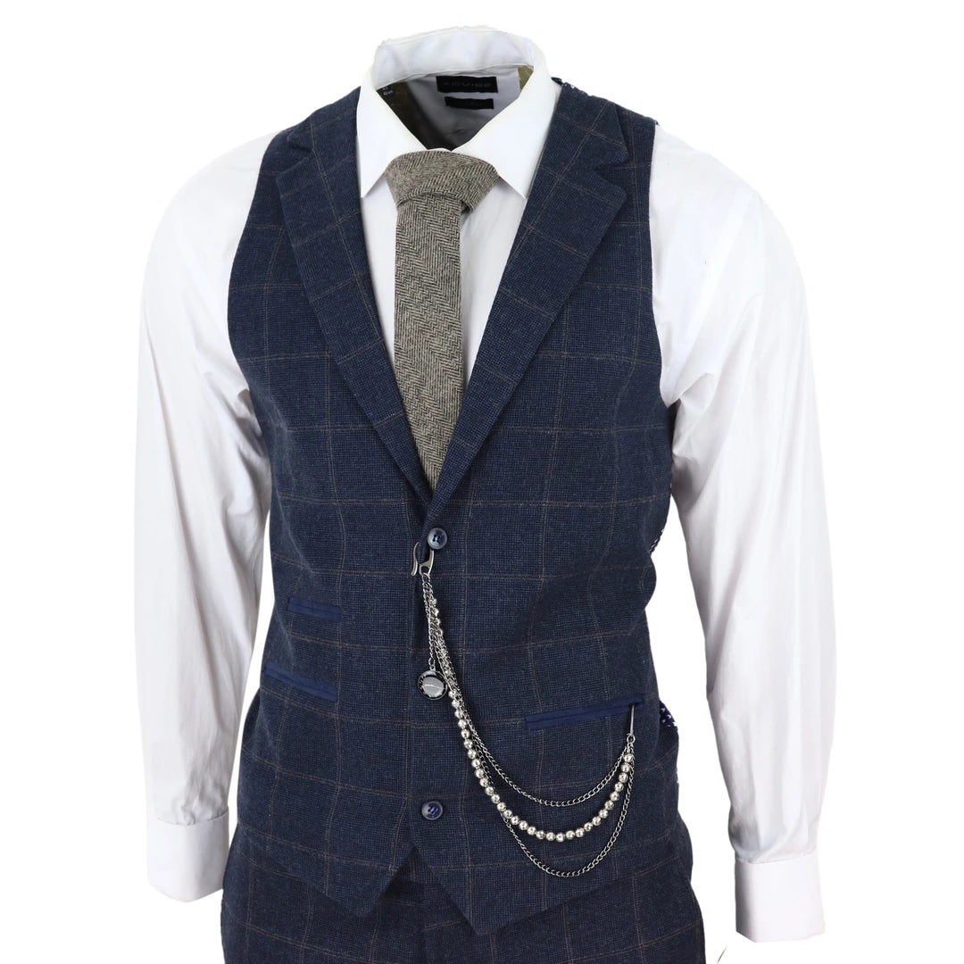 Boys 3 Piece Wool Suit Blue Tweed Vintage 1920s Classic 4 Pocket