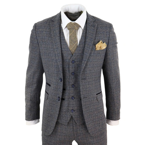 Navy tweed three piece suit online
