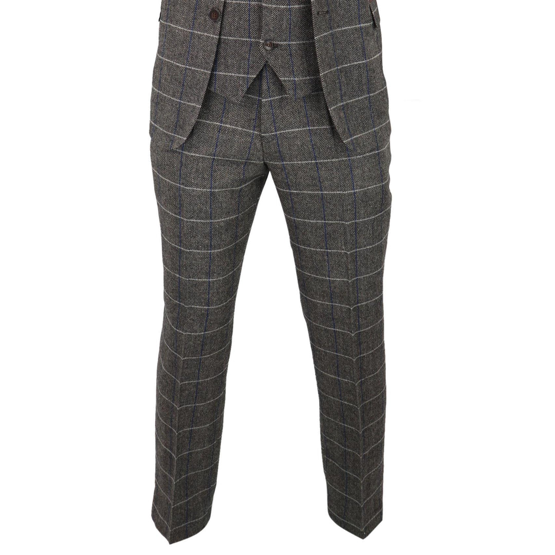 Mens 3 Piece Tweed Suit Check Wool Oak Brown Peaky Blinders 1920s Retro Classic-TruClothing