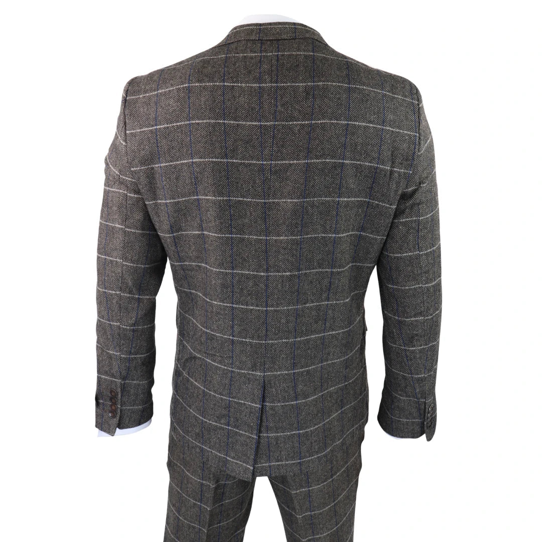 Mens 3 Piece Tweed Suit Check Wool Oak Brown Peaky Blinders 1920s Retro Classic-TruClothing
