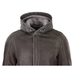 Mens 3/4 Brown Soft Sheepskin Hood Jacket Genuine 3/4 Coat Classic Warm Winter-TruClothing
