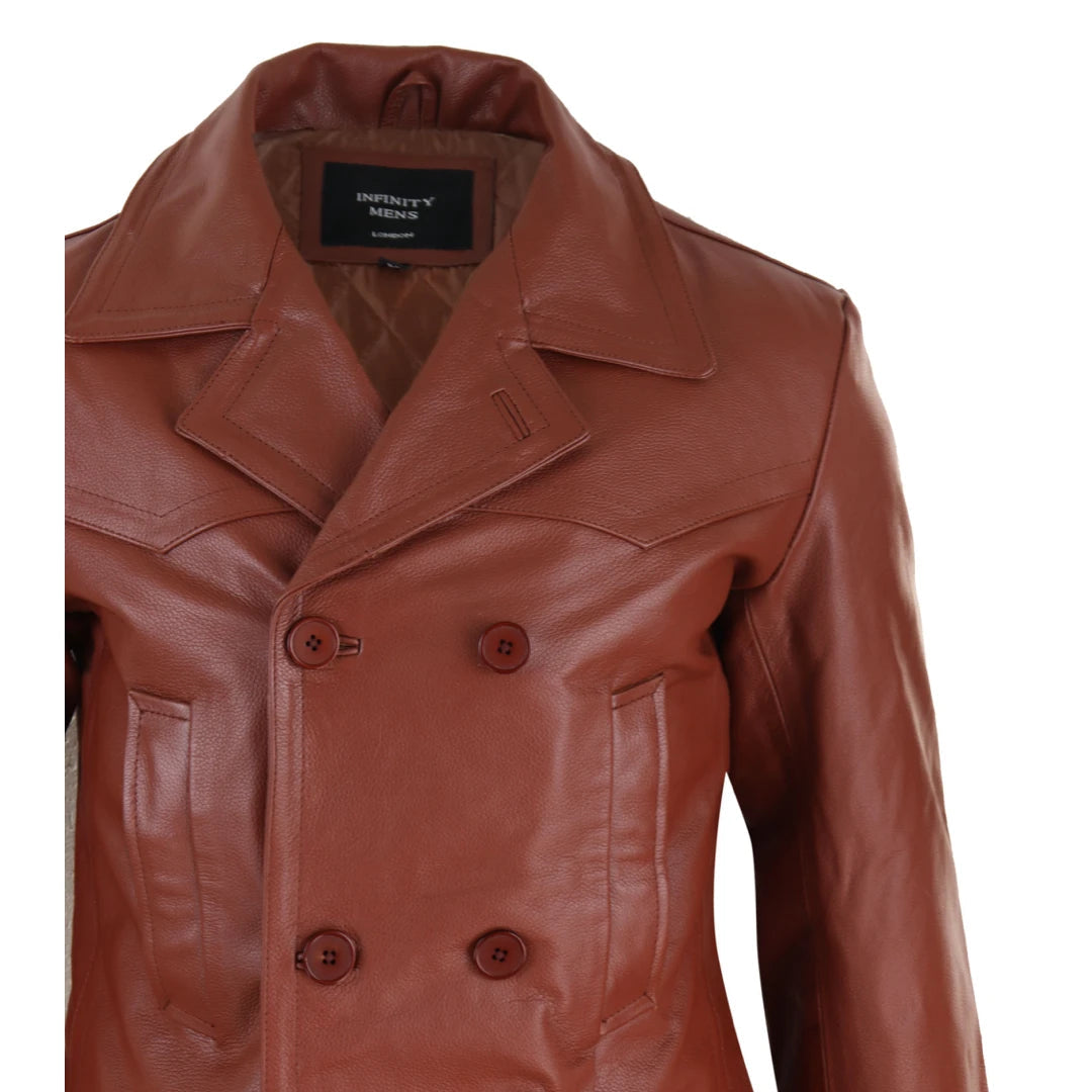 Mens 3/4 Double Breasted Real Leather Dr Who Kreigsmarine Uboat Jacket-TruClothing