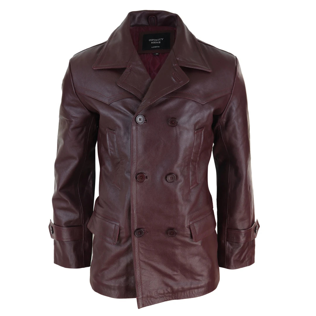 Mens double sales breasted leather jacket