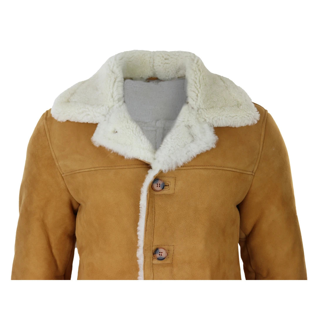 Men s 3 4 Sheepskin Coat Tan Brown Camel Jacket Infinity TruClothing