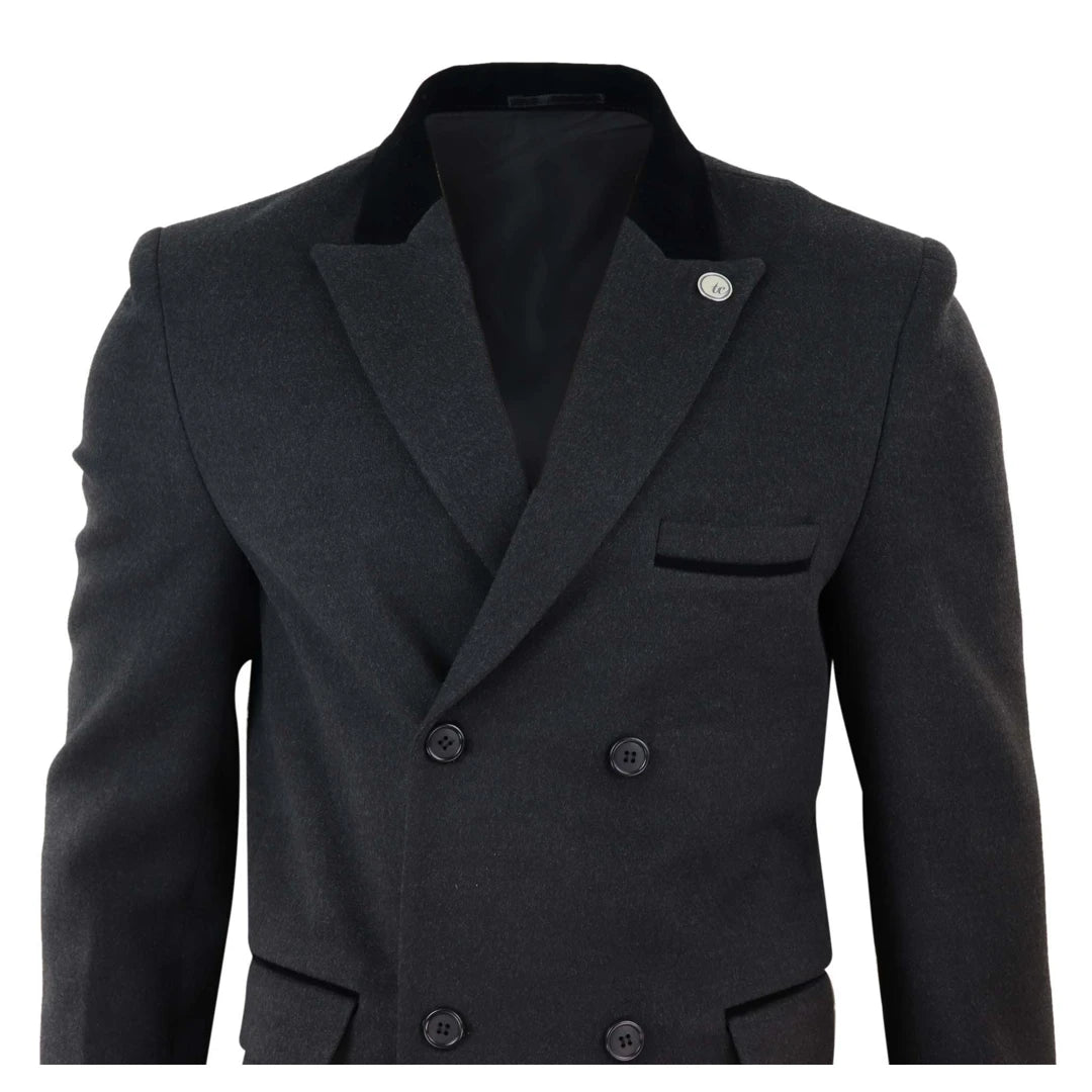 Mens 3/4 Long Double Breasted Overcoat-TruClothing