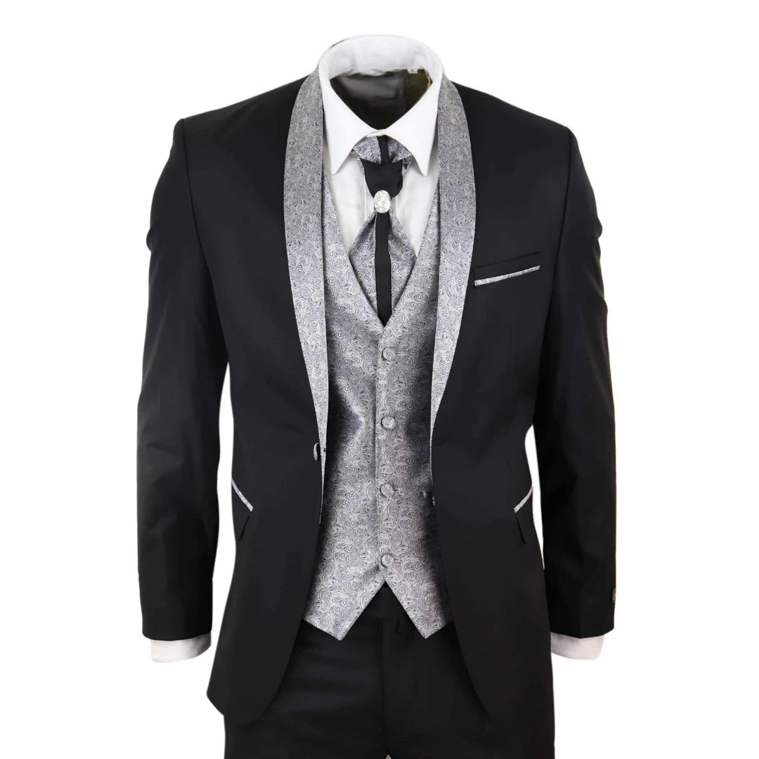 Men s 4 Piece Wedding Suit Groom Black Cravat TruClothing