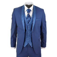 Mens 4 Piece Shawl Lapel Suit - Blue-TruClothing