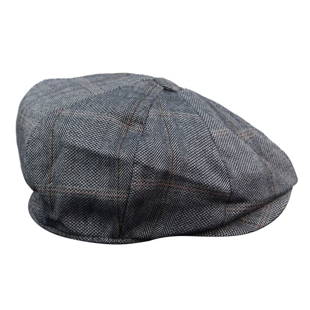Mens 8 Panel Button Hat Flat Cap Newsboy Baker Boy Check Hat Tweed Peaky Blinders-TruClothing
