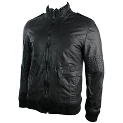 Mens All Retro Real Leather Jacket Jack Vintage Look Black Bomber-TruClothing